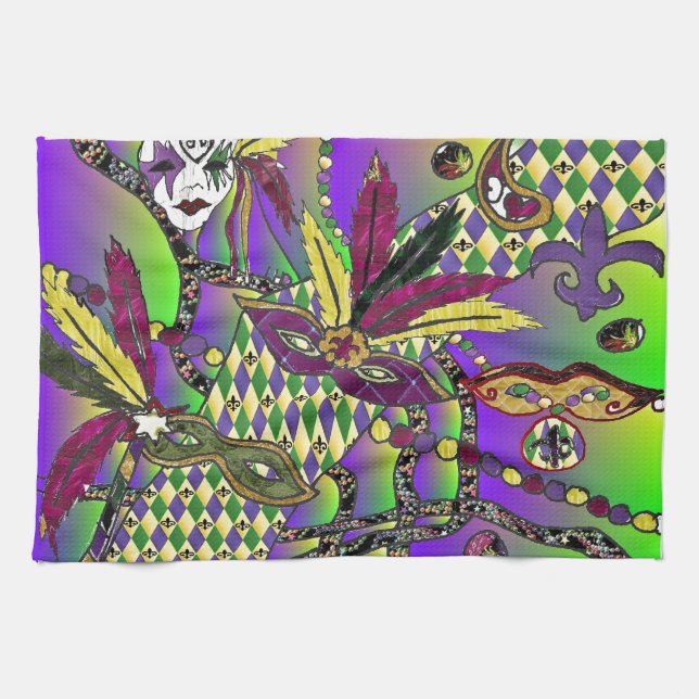 Psychedelic Feather Masks Fettdienstag Geschirrtuch (Horizontal)