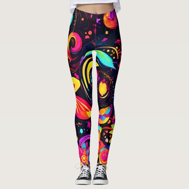 Psychedelic Floral Cosmos Leggings (Vorderseite)