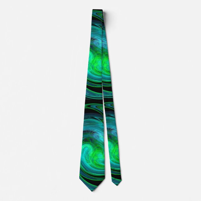 PSYCHEDELIC FRAKTAL LIGHT VORTEX, Schwarz-Grün Krawatte (Vorderseite)