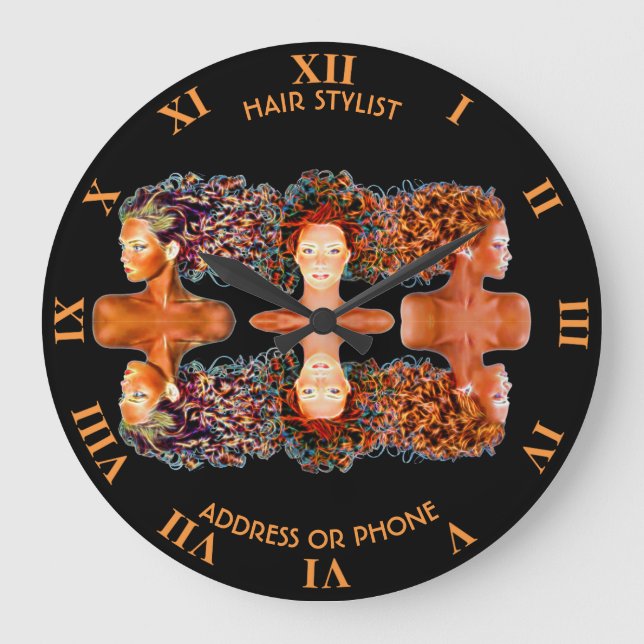 Psychedelic Girls Hair Stylist Friseur Design Große Wanduhr (Vorderseite)