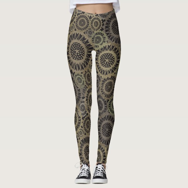 Psychedelic Gold Sunflower Leggings (Vorderseite)