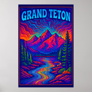 Psychedelic Grand Teton Poster