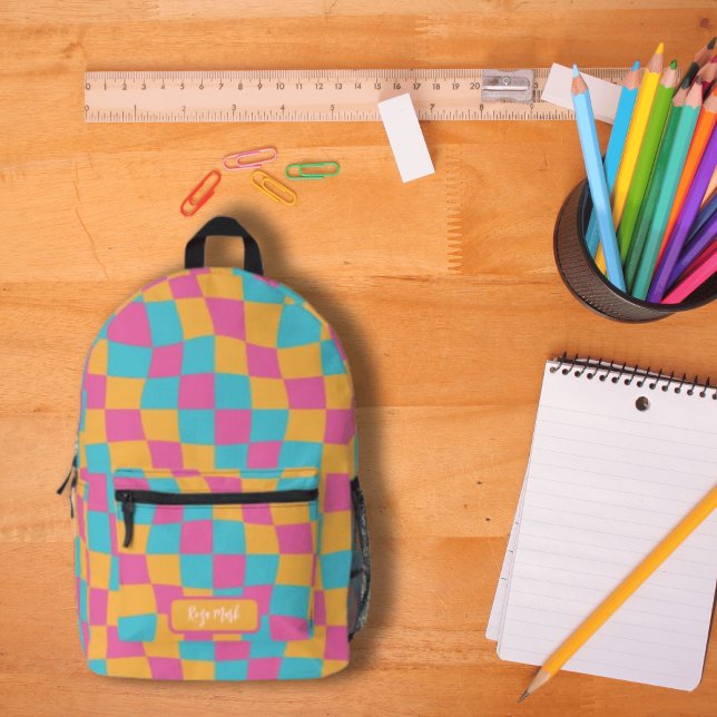 Psychedelic Groovy Checkerboard, Y2K 90s Bedruckter Rucksack (Von Creator hochgeladen)