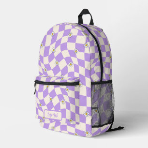 Psychedelic Groovy Daisy Checkerboard, Y2K 90s Bedruckter Rucksack