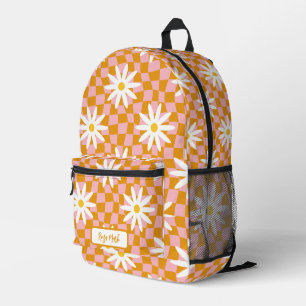 Psychedelic Groovy Daisy Checkerboard, Y2K 90s Bedruckter Rucksack