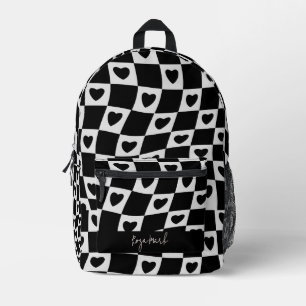 Psychedelic Groovy Heart Checkerboard, Y2K 90s Bedruckter Rucksack