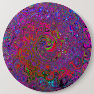 Psychedelic Groovy Magenta Retro Liquid Swirl Button