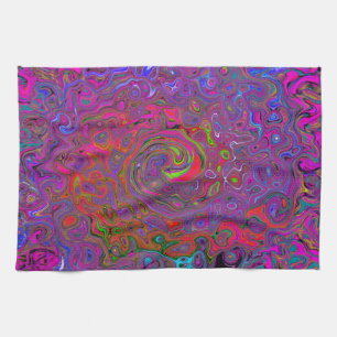 Psychedelic Groovy Magenta Retro Liquid Swirl Geschirrtuch