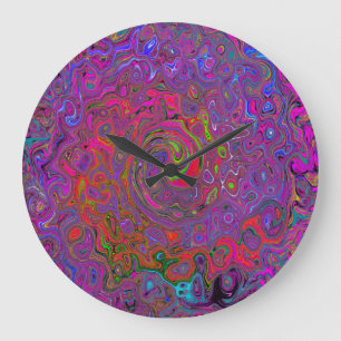 Psychedelic Groovy Magenta Retro Liquid Swirl Große Wanduhr
