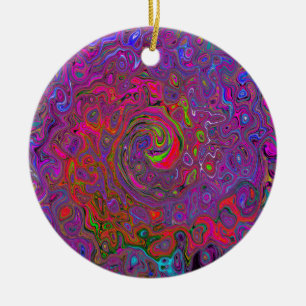 Psychedelic Groovy Magenta Retro Liquid Swirl Keramik Ornament
