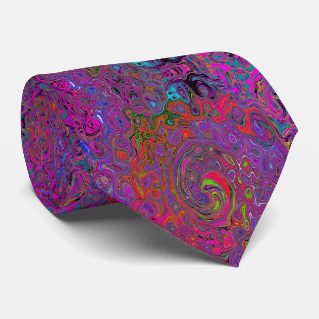 Psychedelic Groovy Magenta Retro Liquid Swirl Krawatte (Gerollt)
