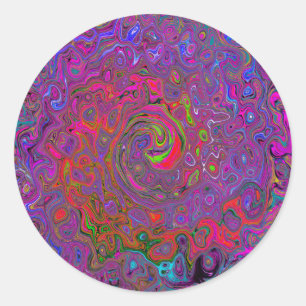 Psychedelic Groovy Magenta Retro Liquid Swirl Runder Aufkleber