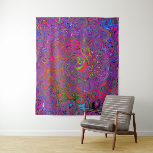 Psychedelic Groovy Magenta Retro Liquid Swirl Wandteppich