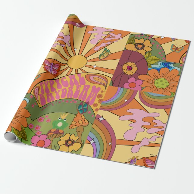 Psychedelic Groovy Retro Wrapping Paper Geschenkpapier (Ungerollt)