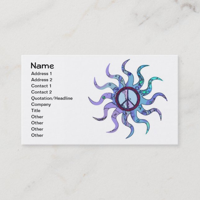 Psychedelic Groovy Trippy Blue Peace Sign Visitenkarte (Vorderseite)