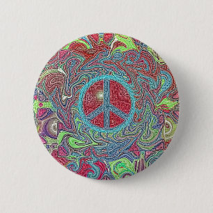 Psychedelic Groovy Trippy Peace Sign Button