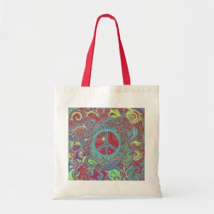 Psychedelic Groovy Trippy Peace Sign Tragetasche