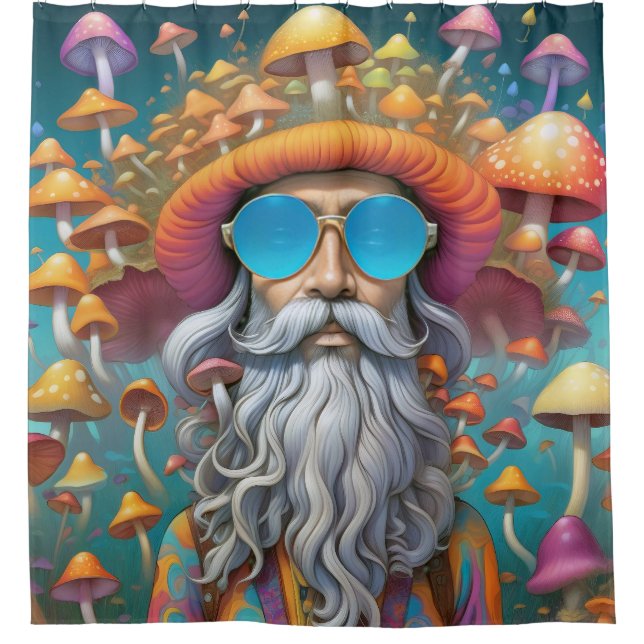 Psychedelic Guru Trippy Hippie Mushroom Duschvorhang (Vorderseite)