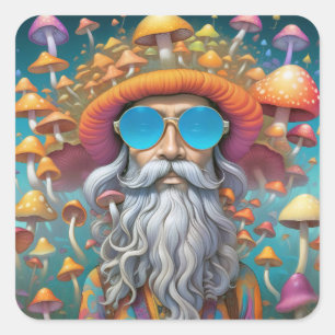Psychedelic Guru Trippy Hippie Mushroom Quadratischer Aufkleber