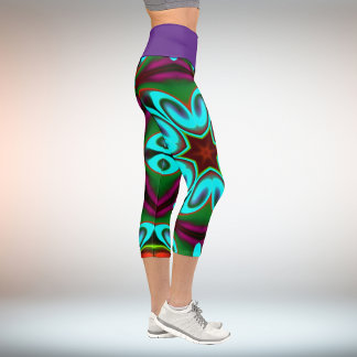 Psychedelic Hippie Blume Blue Green und Lila Le Capri Leggings