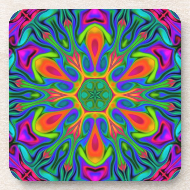 Psychedelic Hippie Blume Rainbow Getränkeuntersetzer (Vorderseite)