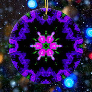 Psychedelic Hippie Flower Pink Purple and Green Keramik Ornament