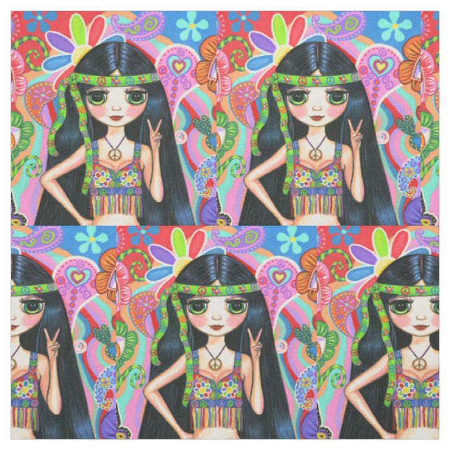 Psychedelic Hippie Girl Headband Peace Sign 1960er Stoff (Muster)