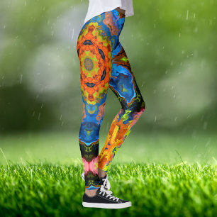 Psychedelic Hippie Orange Blue und Green Leggings