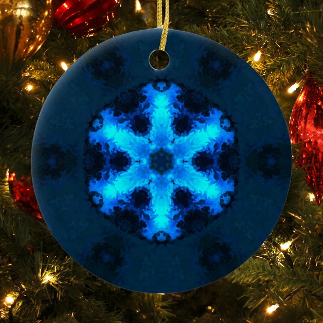 Psychedelic Hippie Snowflake Blue Keramik Ornament (Von Creator hochgeladen)