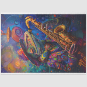 Psychedelic Jazz Playing Lenny Lizard Decoupage Seidenpapier