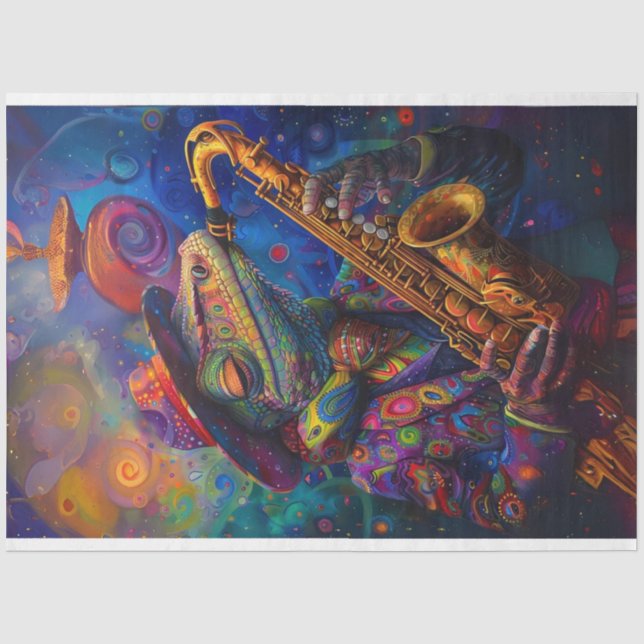 Psychedelic Jazz Playing Lenny Lizard Decoupage Seidenpapier (Vorderseite)