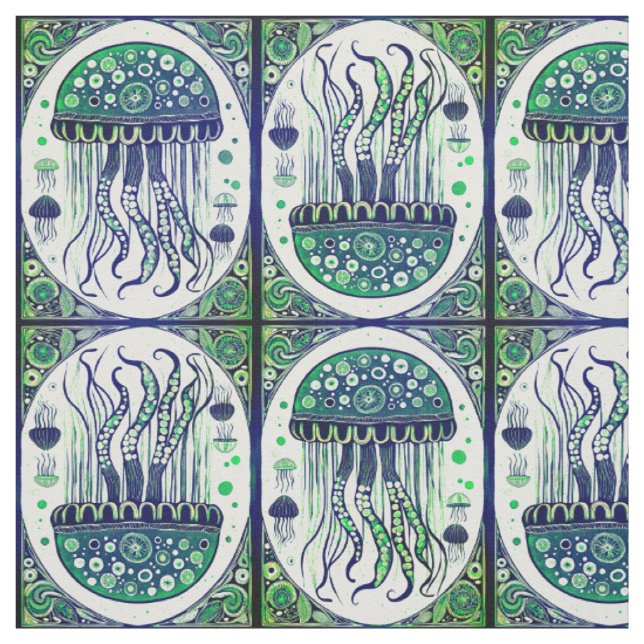 Psychedelic Jellyfish Art Nouveau Style Stoff (Muster)