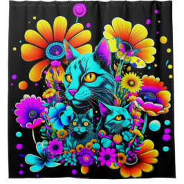 Psychedelic Kitty Cat Duschvorhang