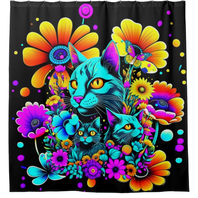 Psychedelic Kitty Cat Duschvorhang (Vorderseite)