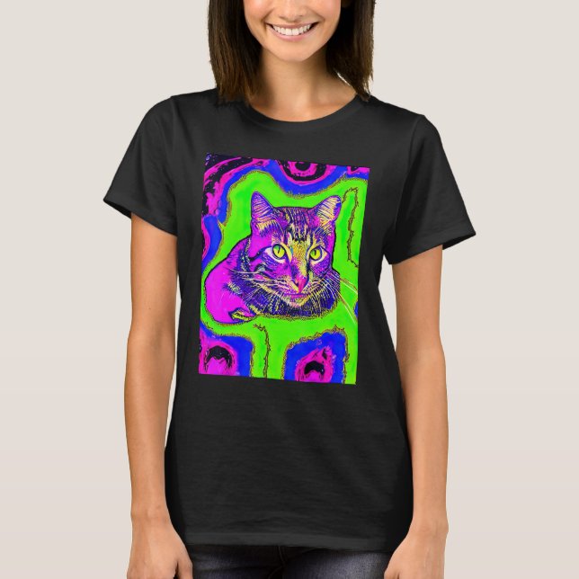 Psychedelic Kitty Kitten Lover In Cat Art Style_1 T-Shirt (Vorderseite)