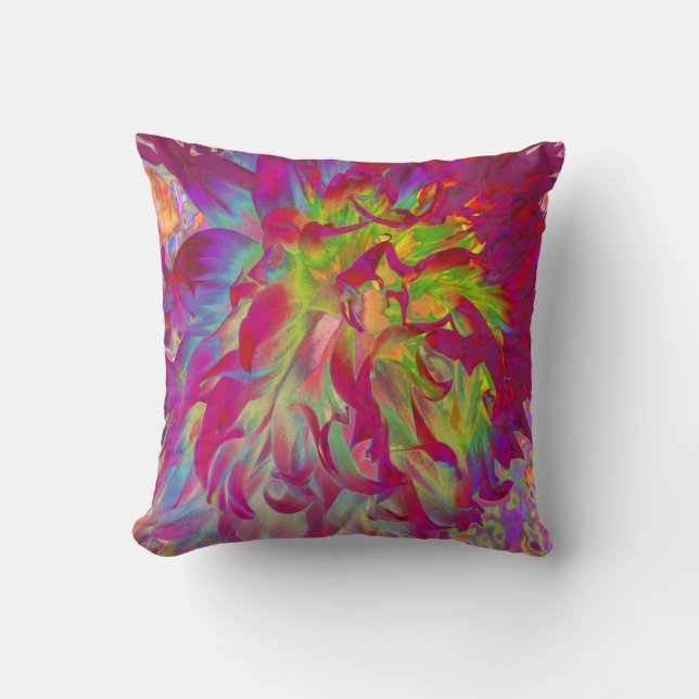 Psychedelic Magenta und Yellow Dahlia Blume Kissen (Vorderseite)