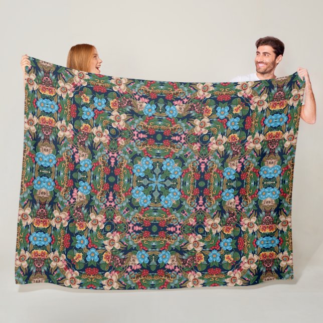 Psychedelic Magic Fairy Garden Satin Mandala Quilt Fleecedecke (Beispiel)