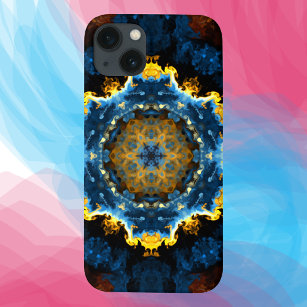 Psychedelic Mandala Blume Blau Gelb und Orange Case-Mate iPhone Hülle