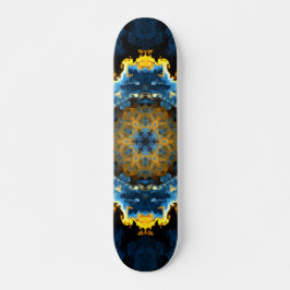 Psychedelic Mandala Blume Blau Gelb und Orange Skateboard