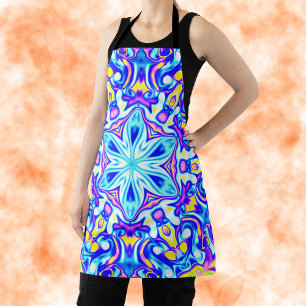 Psychedelic Mandala Blume Blau Lila und Gelb Schürze
