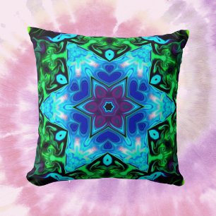 Psychedelic Mandala Blume Blau Lila und grün Kissen