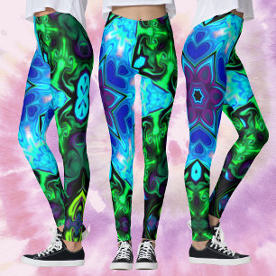 Psychedelic Mandala Blume Blau Lila und grün Leggings