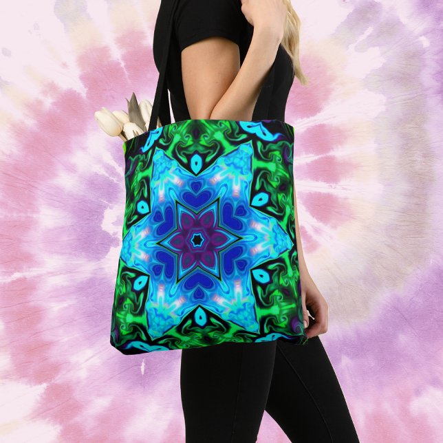Psychedelic Mandala Blume Blau Lila und grün Tasche (Von Creator hochgeladen)