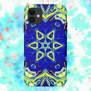 Psychedelic Mandala Blume Blau und Gelb Case-Mate iPhone Hülle