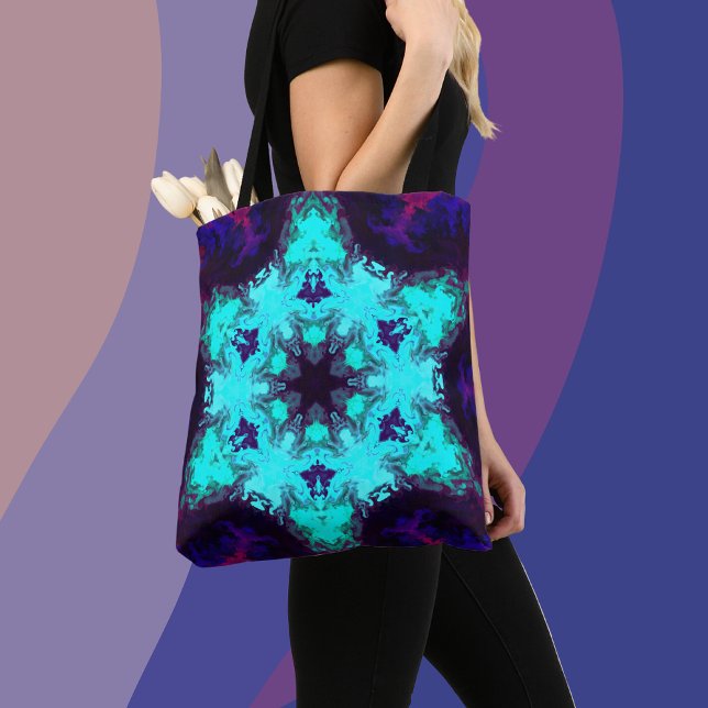 Psychedelic Mandala Blume Blau und Lila Tasche (Von Creator hochgeladen)