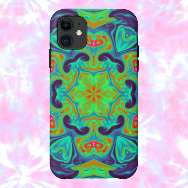 Psychedelic Mandala Blume Grün Blau und Rot Case-Mate iPhone Hülle (Von Creator hochgeladen)