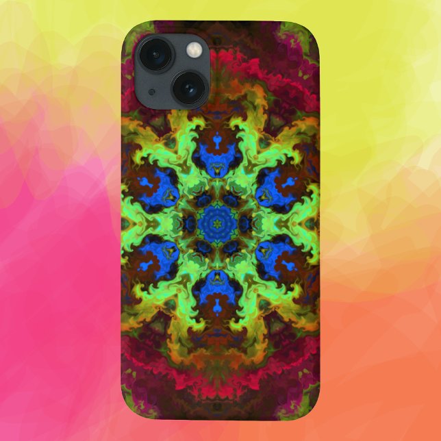 Psychedelic Mandala Blume Grün Blau und Rot Case-Mate iPhone Hülle (Von Creator hochgeladen)