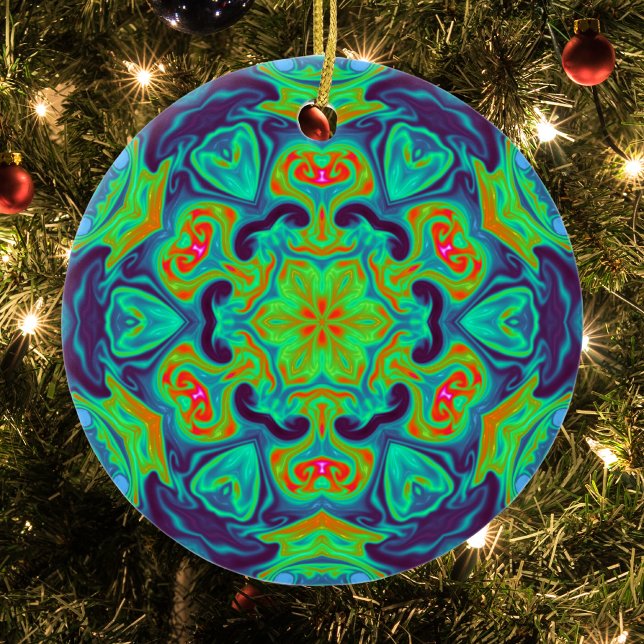 Psychedelic Mandala Blume Grün Blau und Rot Keramik Ornament (Von Creator hochgeladen)