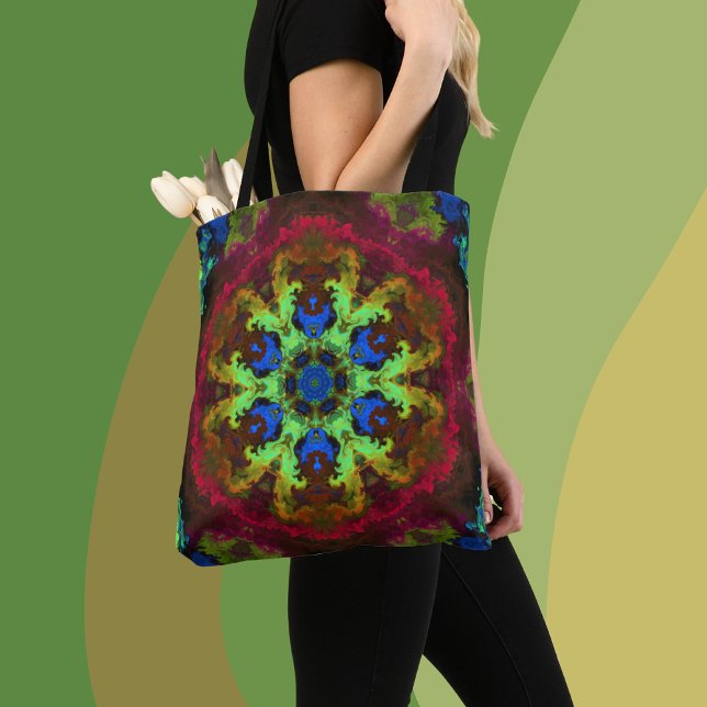 Psychedelic Mandala Blume Grün Blau und Rot Tasche (Von Creator hochgeladen)