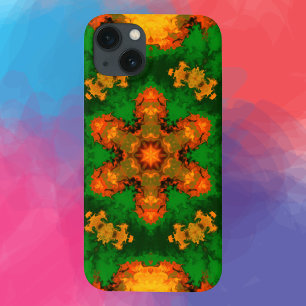 Psychedelic Mandala Blume Grün Orange und Gelb Case-Mate iPhone Hülle